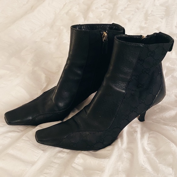 Gucci Shoes - Gucci Black GG Canvas Leather Heeled Booties